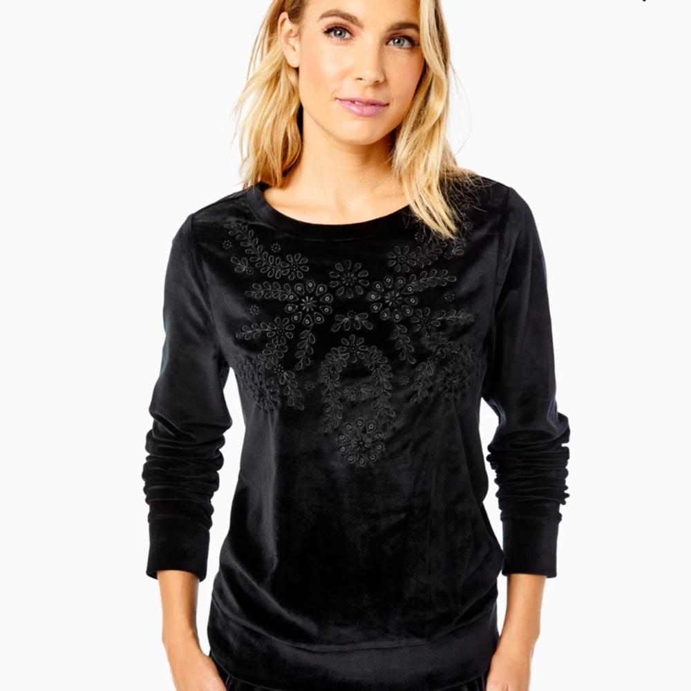 Black, floral velvet Lily Pulitzer sweatshirt